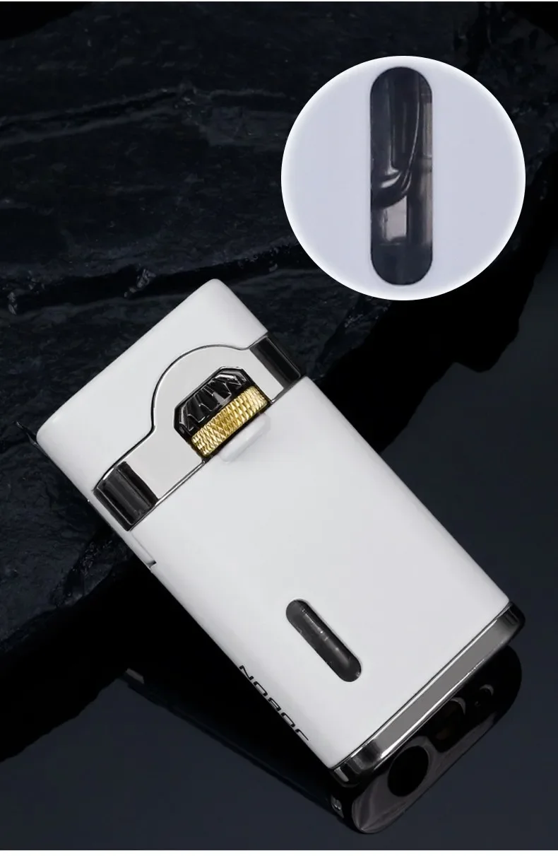 Description Picture 5 of item2025 JOBON Mechanical Metal Butane Gas Lighter Outdoor Windproof Gear Linkage Ignition Blue Flame Torch Portable Cigar Lighter