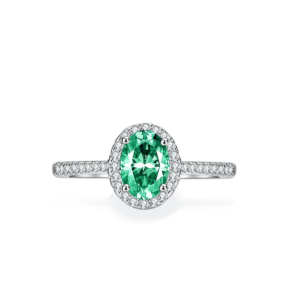 Testpositiv Brillanter 1Ct 5*7mm Ovaler Grüner Moissanit-Ring Massives 18K Weißgold Damen AU750 Schmuck