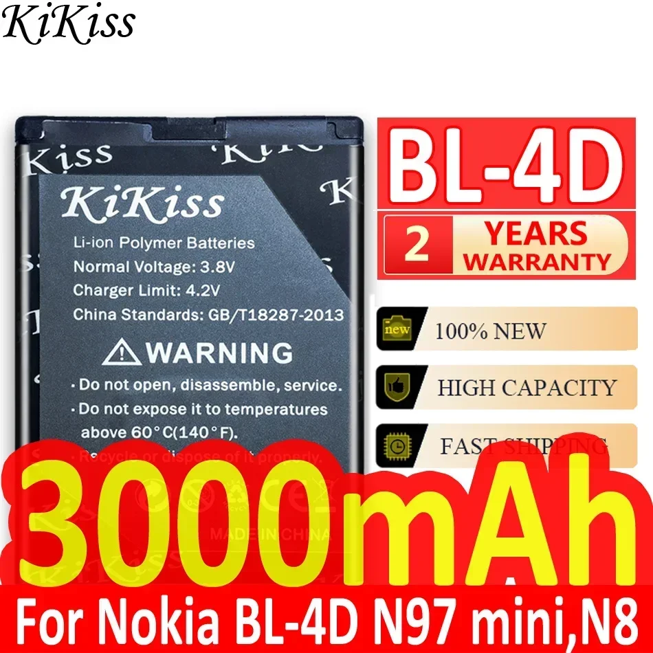 Kikiss 3000Mah Bl-4D Bl4D Bl 4D Batteria Al Litio Li-Po Per Nokia N97Mini N8 E5 E7 808 702T T7-00 N5 N8-00 N803 Batterie Del Telefono