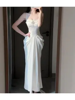 Abito Elegante Francese di Alta Moda, Vestito a Bretelle da Donna, Abiti Senza Maniche Aderenti con Patchwork per Ragazze di Carattere, Design Esclusivo