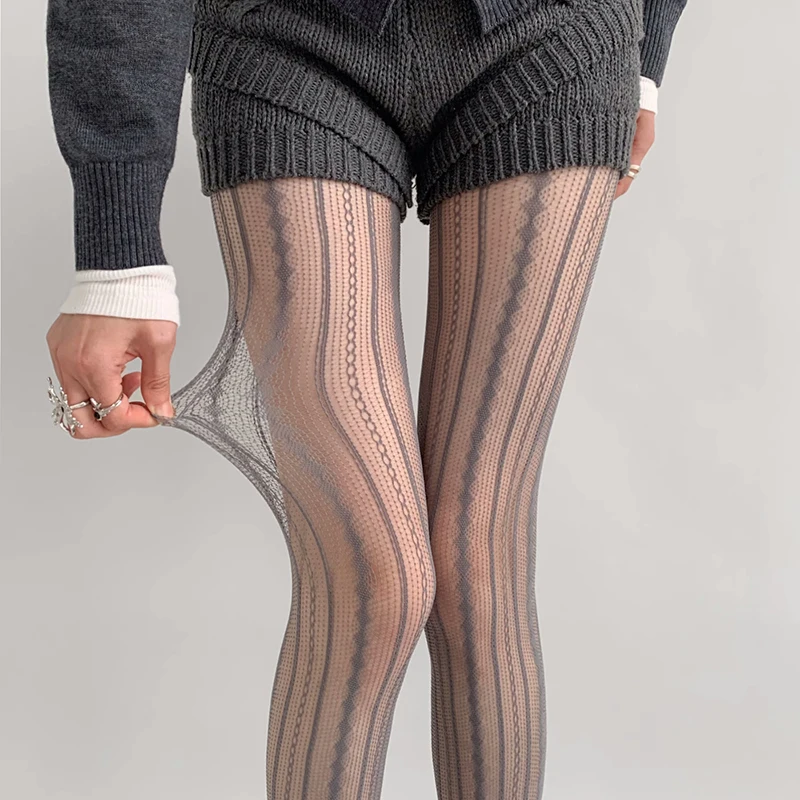 Fishnet Socks Lolita Womens Fishnet Tights Sexy Geometric Striped Pantyhose Rattan Mesh Lace Gothic Cute Seamless