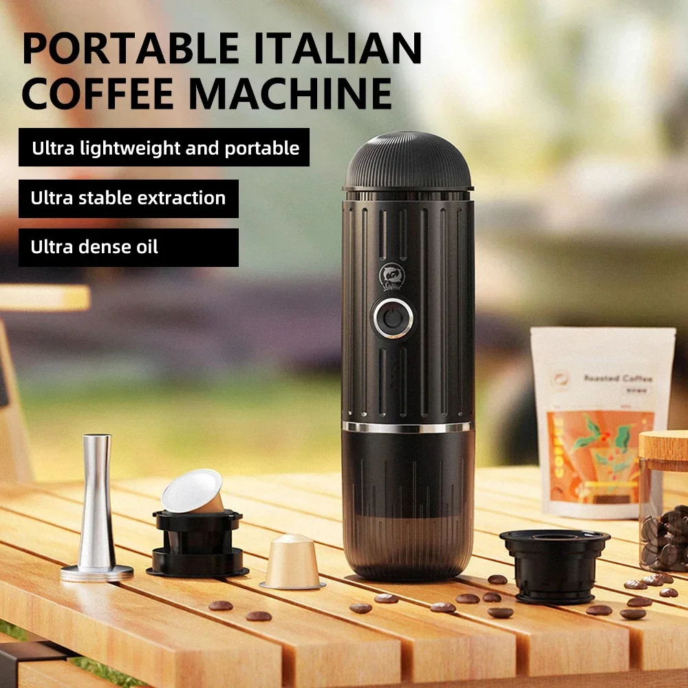 ICafilas Portable Mini 2-in-1 Italian capsule coffee maker automatically heats and grinds outdoor sports trips