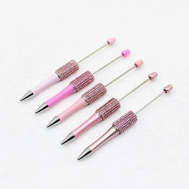 10pcs Diamond Beaded Pen Handmade DIY Beadable Ballpoint Pens Gift Colored Leopard Pattern Rhinestone Pen School Supplies