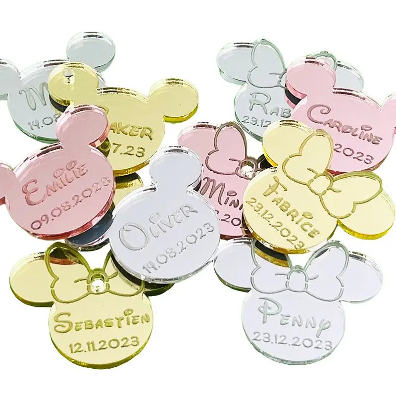 1Pcs Personalized Acrylic Tags Cartoon Mouse Customized Name Tag Decoration  Gift Baptism Birthday First Communion Different Name