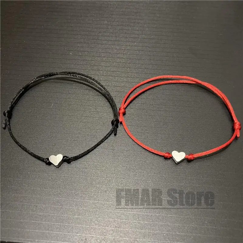 Handmade Stainless Steel Love Heart Star Charm Bracelet Lucky Thin Red Rope Thread String Bracelets Stone Couple Jewelry