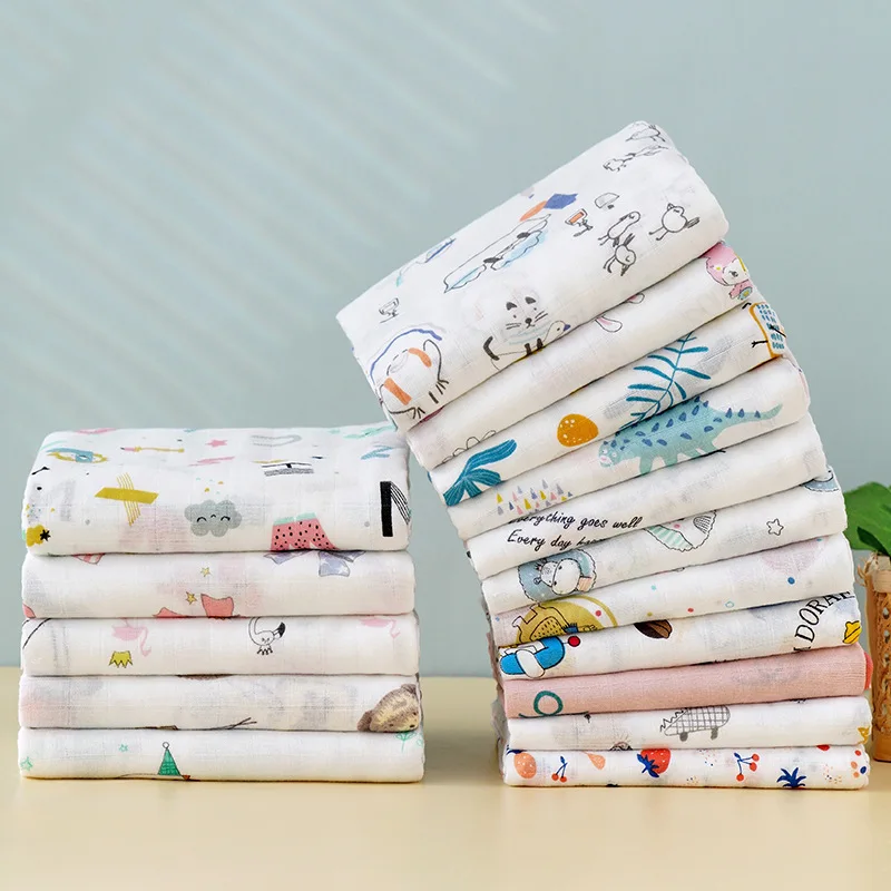 Newborn Swaddle Baby Blanket Two Layer Muslin Cotton 110*120cm Soft Newborn Bath Gauze Infant Wrap Sleepsack Stroller Cover 5