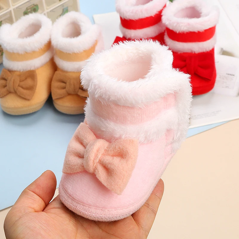 Newborn Baby Boots Shoes baby Girl Shoes Bow Plus Velvet Cotton Toddler