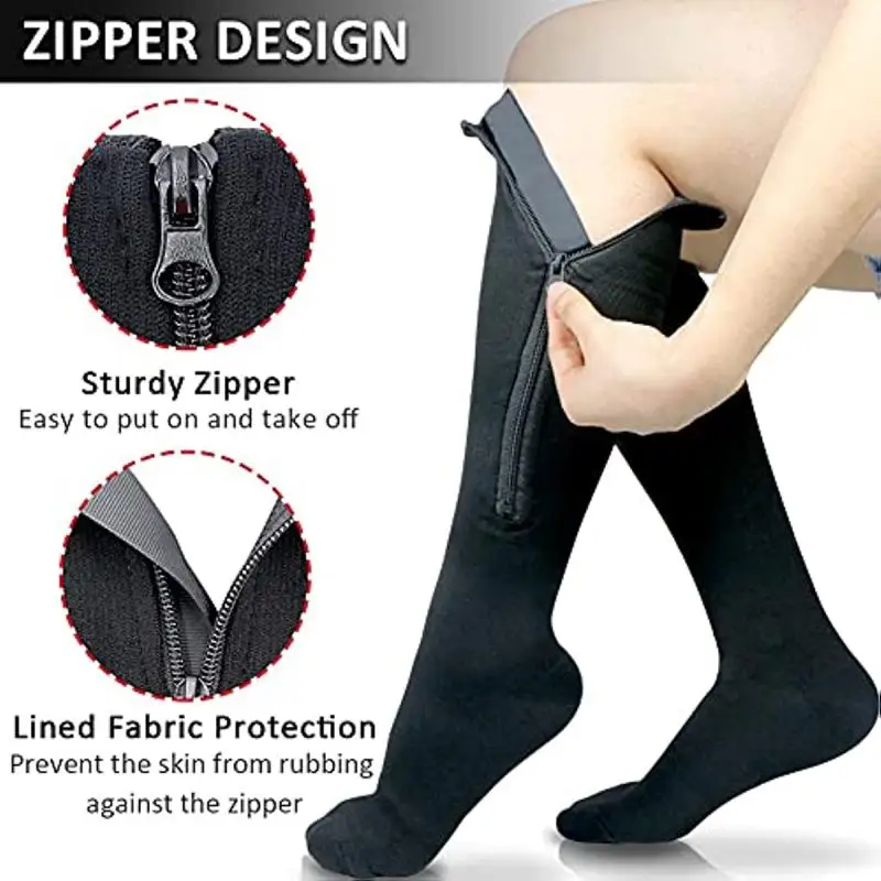 Compression Socks Medical Zipper Compression Socks Women Men High Elasticity Nylon Closed Toe Pressure Stocking for Edema Varicose Veins