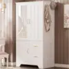 Wardrobe Closet with Mirror and Doors and Drawers and Shelves, Wooden Armoire Storage Cabinet with Hanging Rod for Bedroom 3