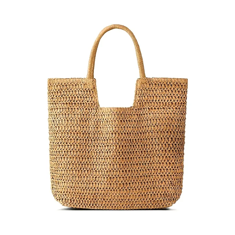 1pc Women's Handwoven Straw Beach Tote Bag, Summer Sisal Woven Shoulder Handbag, Large Vacation Carryall