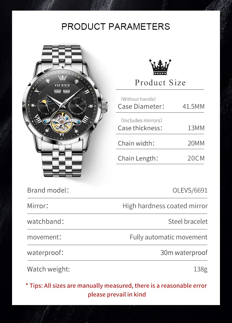 OLEVS 6691 Luxury Tourbillon Automatic Mechanical Watch description image 10