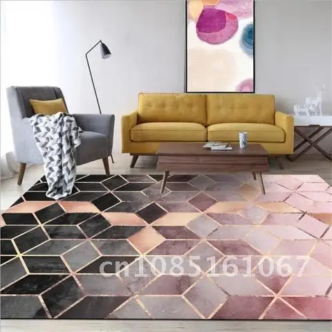 

Nordic Style Geometric Design Bubble Kiss Carpets For Home Living Room Rose Gold Pink Gradient Lattice Bedroom Decor Rugs Mats