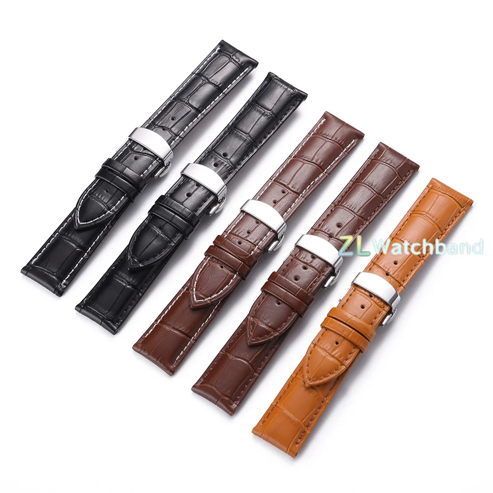 Butterfly Buckle Genuine Calfskin Leather Watch Strap - Universal Replacement Bands