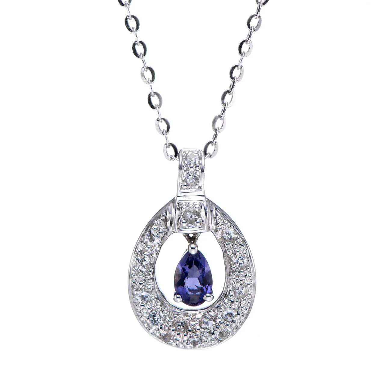 

Iolite and White Topaz Rhodium Over Sterling Silver Pendant with Chain