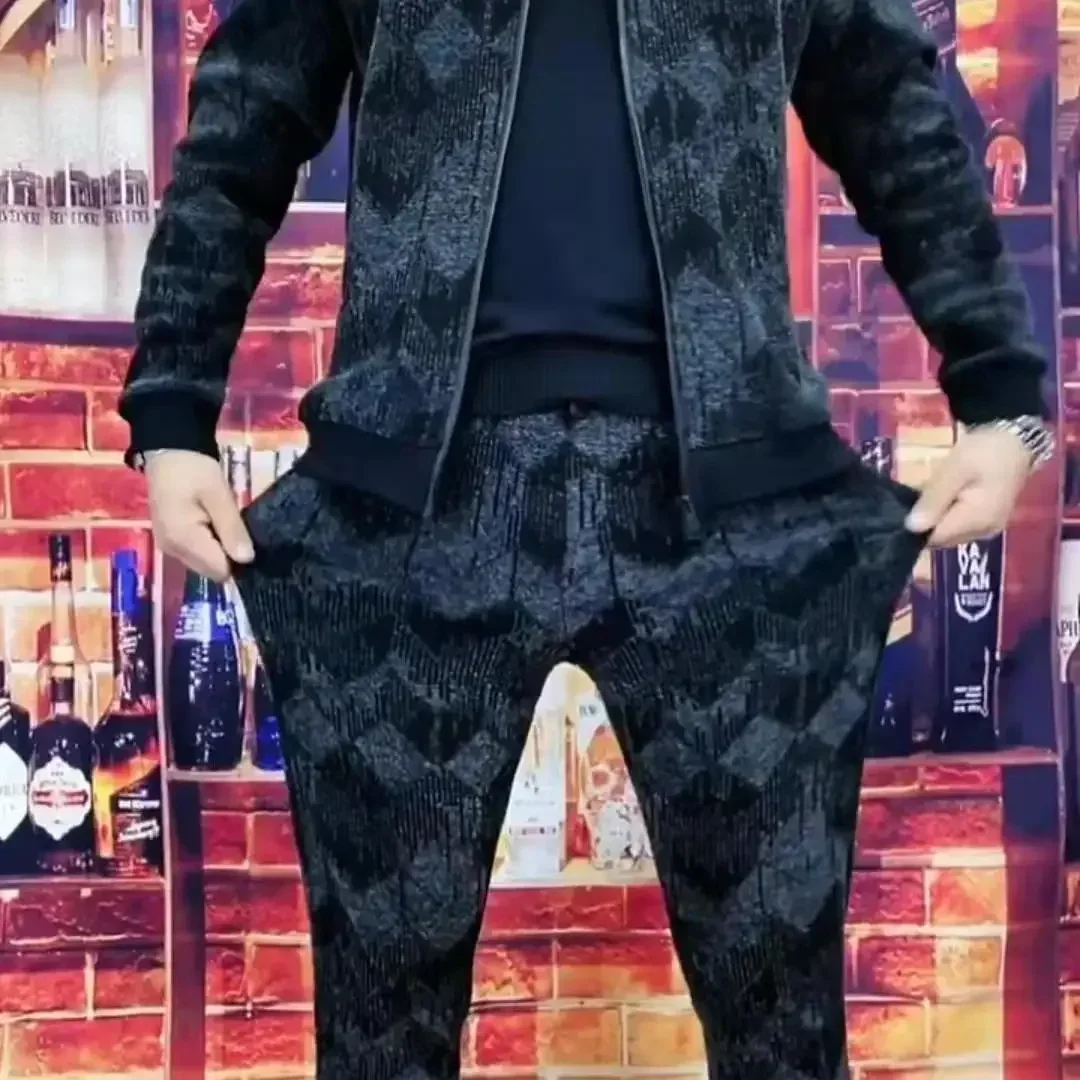 2024 New Casual Fashion Men's Sports Suit Fashion Trend Temperament Two-piece Set Plus Size Men Suits for Men  Tracksuit 3