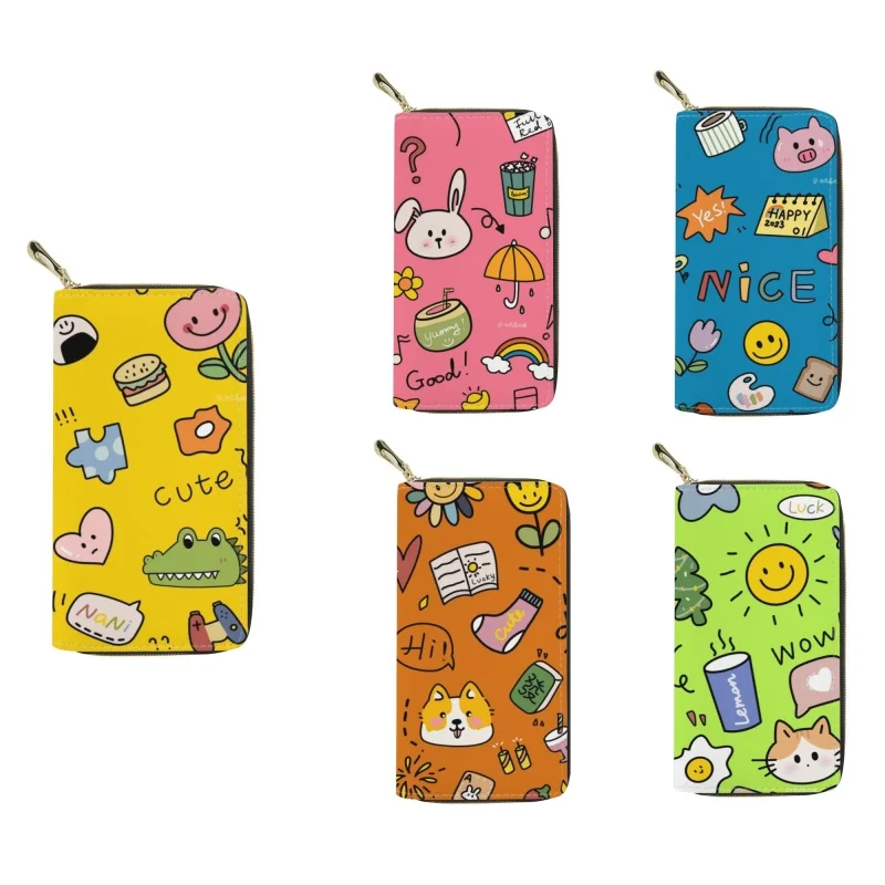 

2023 модные креативные кожаные кошельки с принтом граффити для женщин кожаные женские держатели для кредитных карт клатч на молнии ручная сумка кошелек