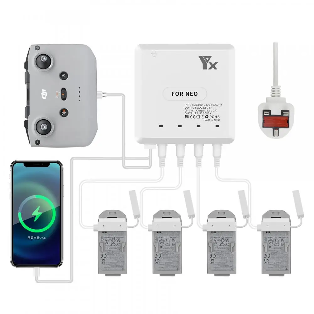 Description Picture 2 of item6in1 Charging Hub For DJI Neo Battery Charger Hub Controller Battery Smart Phone Charger For DJI Neo Drone Accessories