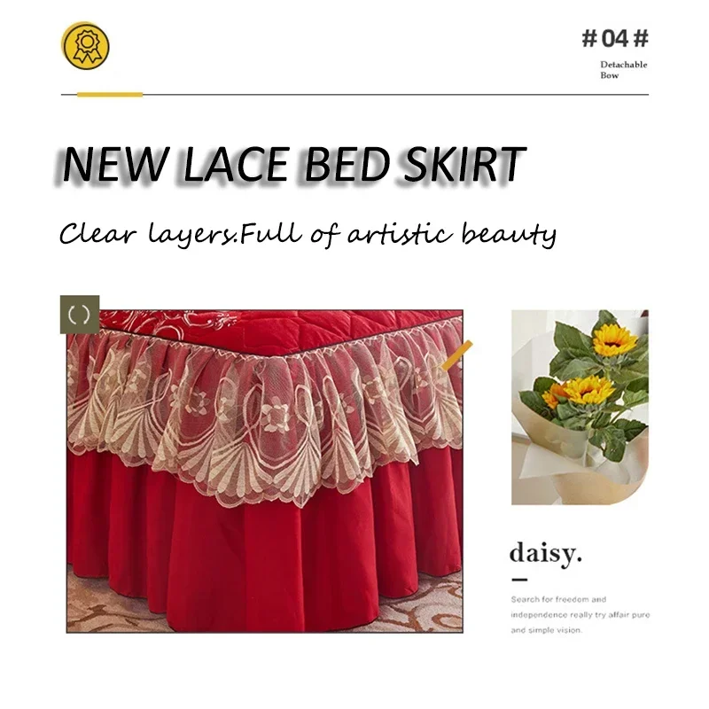 Princess Lace Quilted Bed Sheets Crystal Cute Thick Cotton Warm Velvet Wedding Bedspreads with Skirt King Queen Size bedding set bed skirt