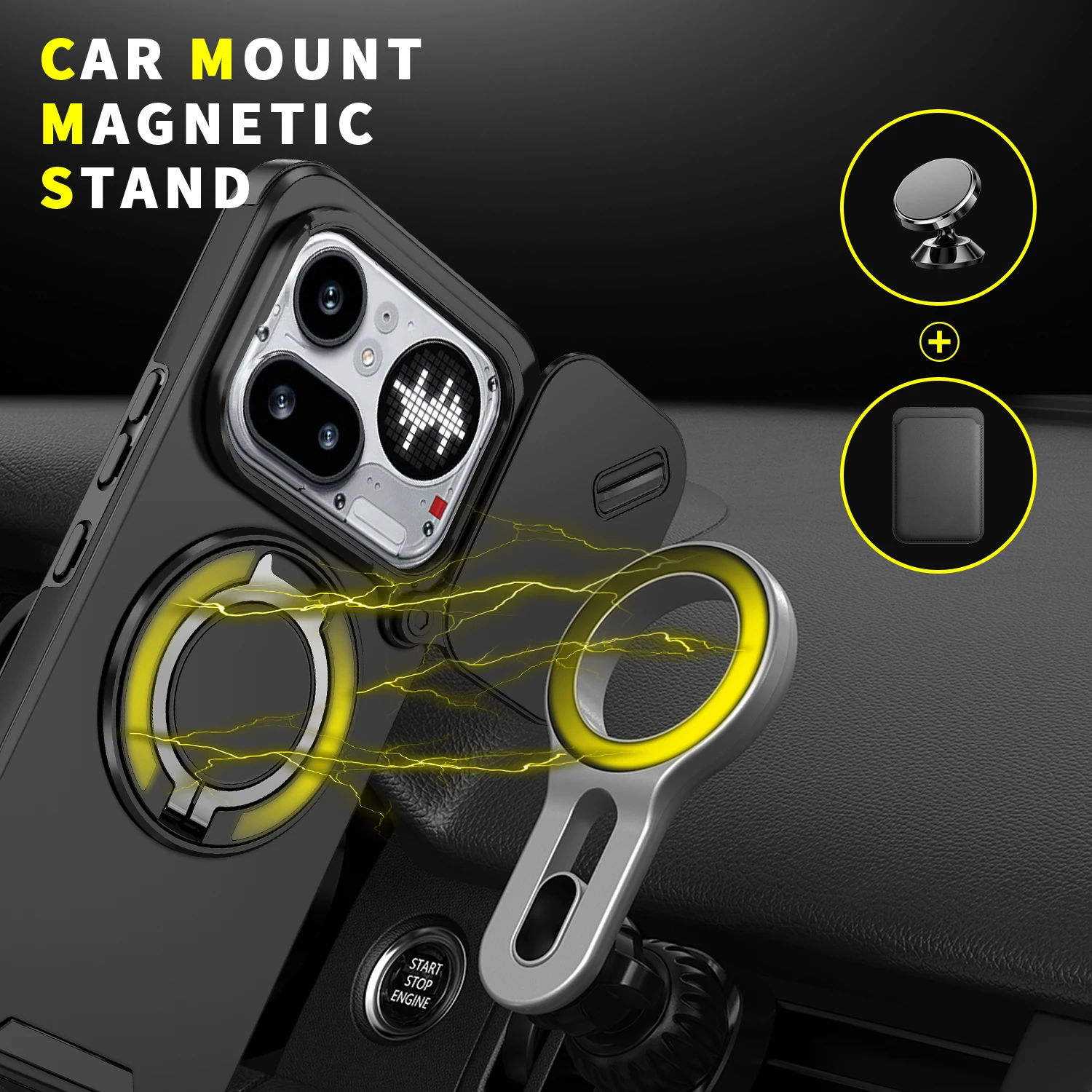 Shockproof Armor Case with Lens Protection and Car Magnetic Holder