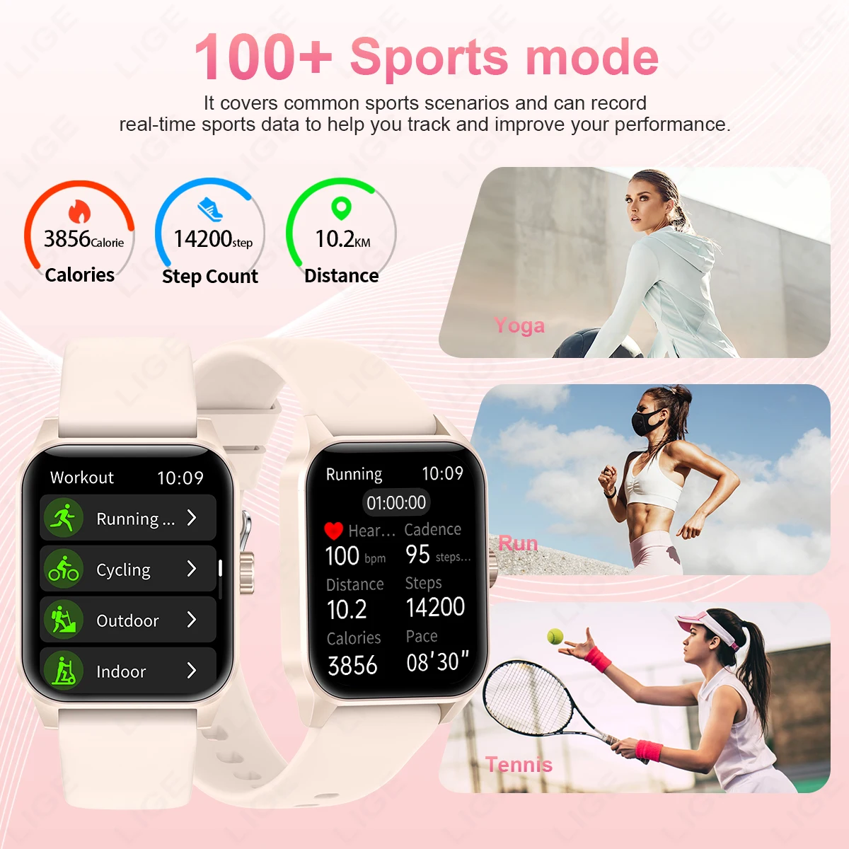 LIGE New Smartwatch Women Bluetooth Call AI Voice Assistant 1.85" HD Display Watch For Andrio IOS Health Sport Smart Watch Women