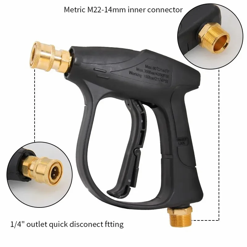 High Pressure Water Gun – M22-14 & M22-15 & 3/8 quick plug  All Copper Spool 4350PSI Multifunctional Home Car Wash Cleaning Gun 3