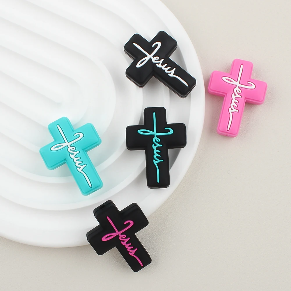 10PCS Silicone Focal Beads Cartoon Crucifixion Elements Silicone Beads BPA Free DIY Jewelry Keychain Pendant Pen Accessories 3