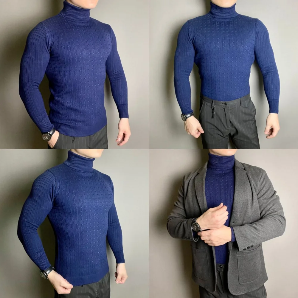 New Winte Men\'s Rollneck Knitted Keep Men Jumper Knit Woolen Turtleneck Warm Sweater Casual Pulloverr Coats Knit Sweater