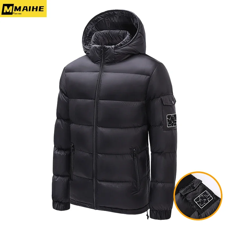 

2023 Winter The Latest Down Jacket Men's Advanced Light Luxury Brand Bright Face Splicing Warm Coat Men Hooded Short Down Jacket