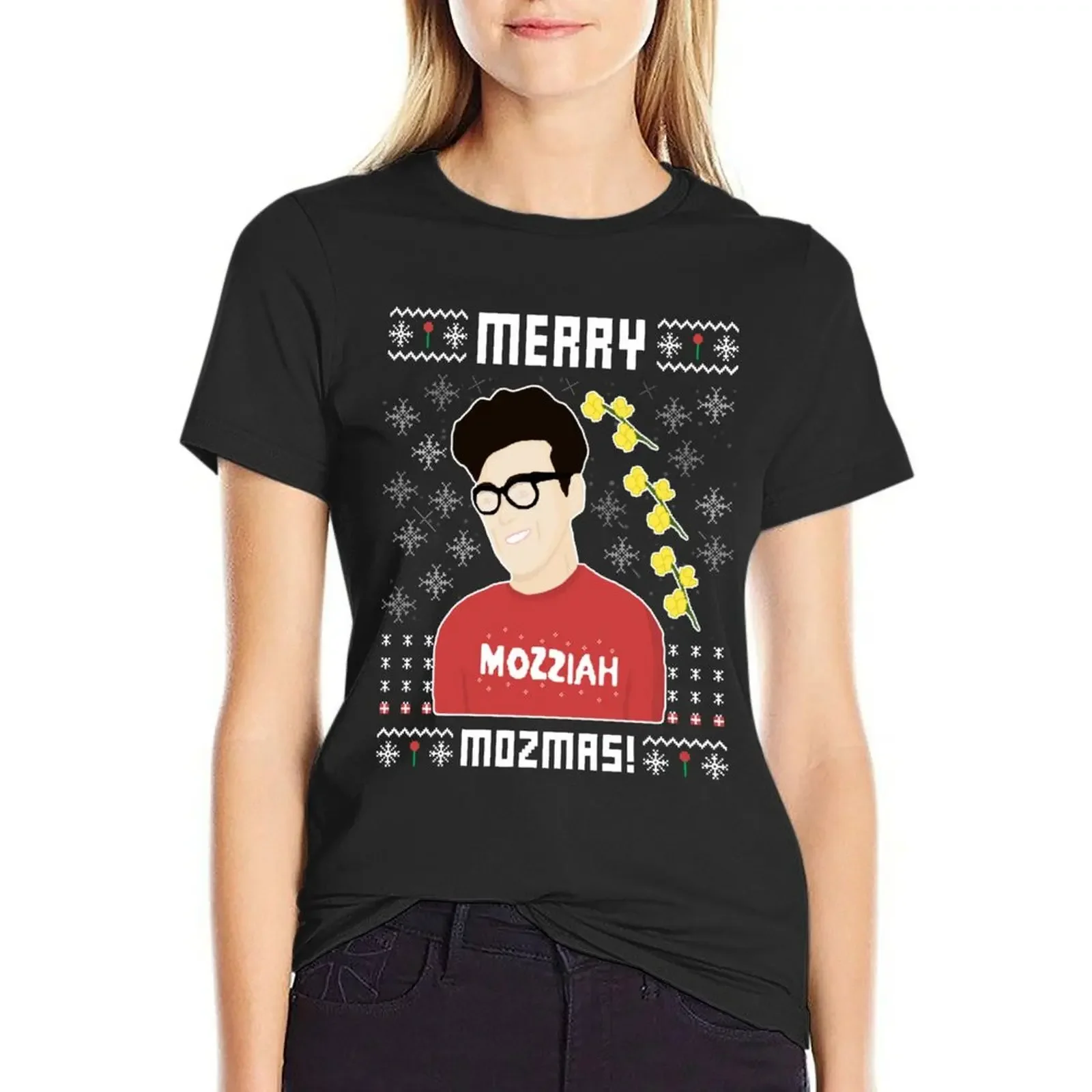 

Merry Mozmas! Smiths & Morrissey Inspired Ugly Christmas Pullover (Black Variant) T-Shirt female cropped t shirts for Women