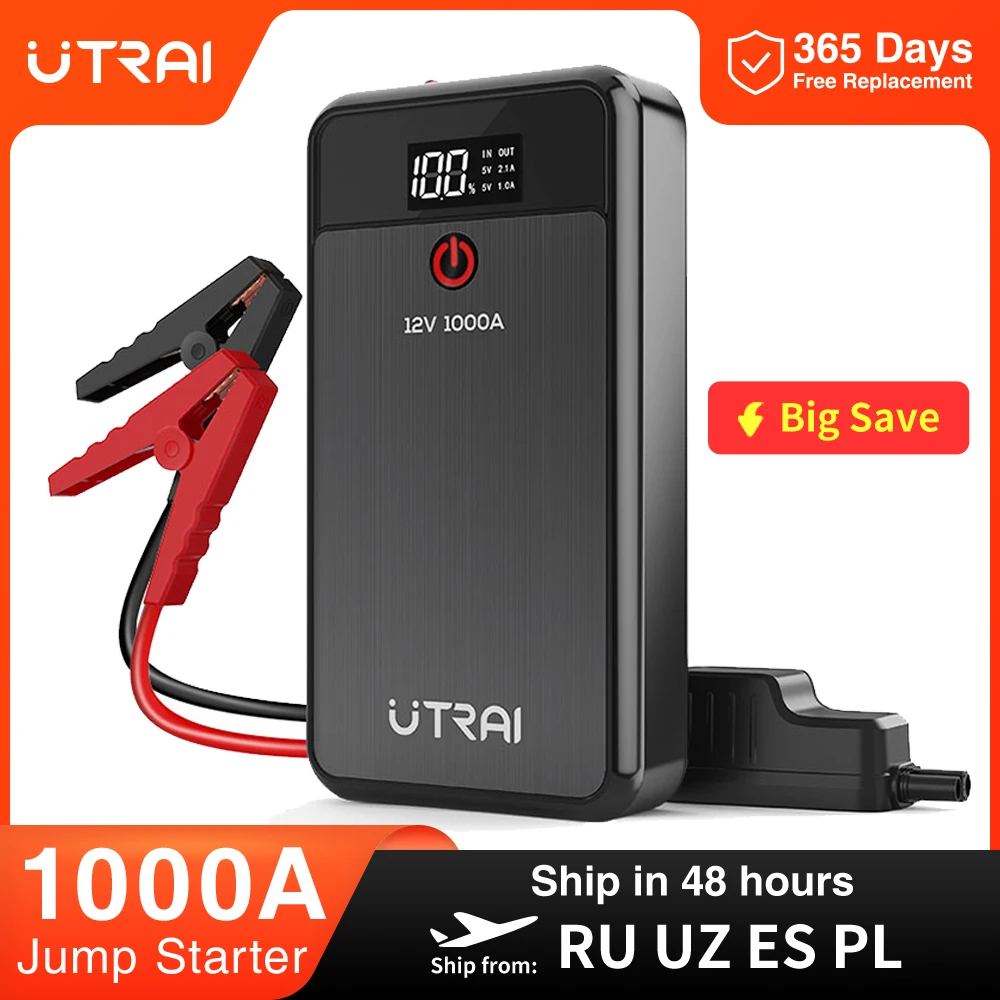 UTRAI JSTAR 에어 점프 스타터, 보조베터리 휴대용 충전기, 12V 배터리 점프 스타터, LED 조명, 자동차 시동 장치, 1000A, 8000mAh 