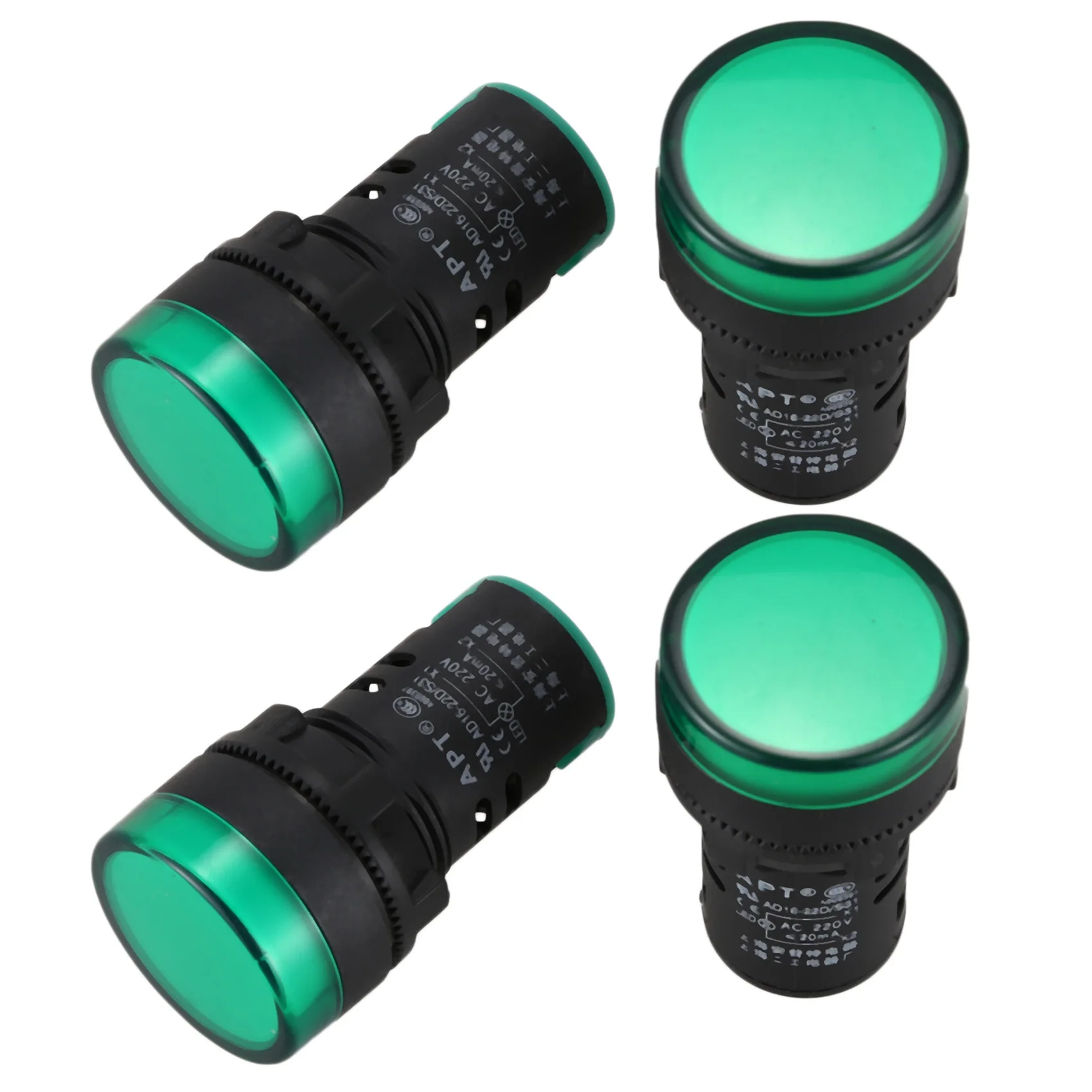 A74E-4개 AC220V 녹색 LED 전원 표시등 파일럿 신호등 램프 22Mm 직경