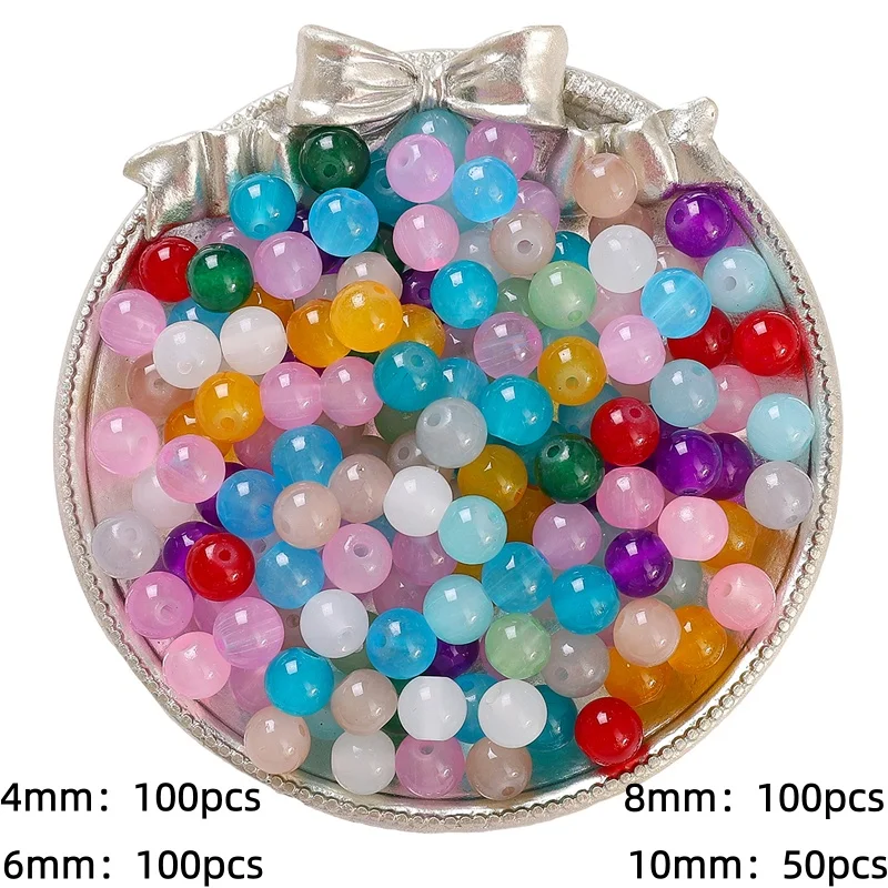 Glossy Jelly Imitation Jade Glass Round Beads – Assorted Sizes for Jewelry Making Supplies