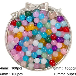Glossy Jelly Imitation Jade Glass Round Beads - Assorted Sizes for Jewelry Making Supplies (Mixed Color)