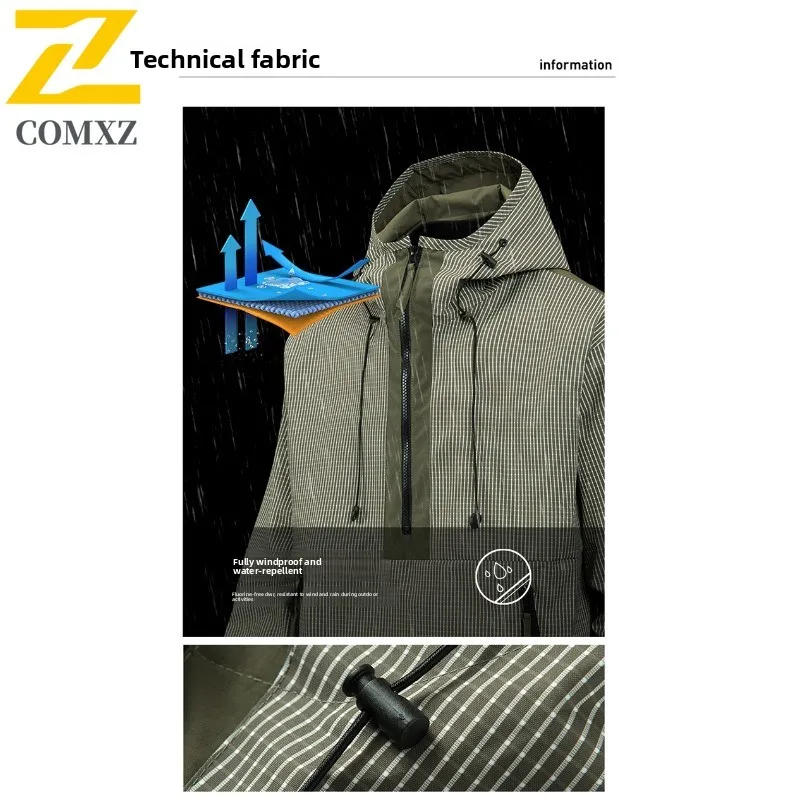 Autumn Men's Hooded Pullover Jacket Half-Zip Design Waterproof Windproof multifunctional Outdoor Top for Hiking Camping Fishing
