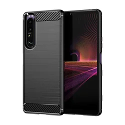 Premium Brushed Silicone Carbon Fiber Case for Sony Xperia Smartphones (Black)