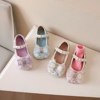 Girls Mary Janes for Party Wedding Shows Bow Sequined Rhinestones Shallow Children Fashion Versatile Soft Kids Casual Shoes 2024 2