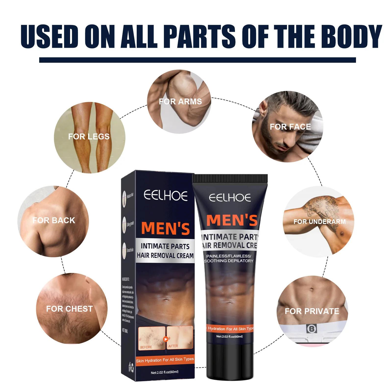 Men's Hair Removal Cream Hair Growth Inhibitor Face Beard Private Parts Armpit Arms Legs Permanent Epilator Painless Depilatory