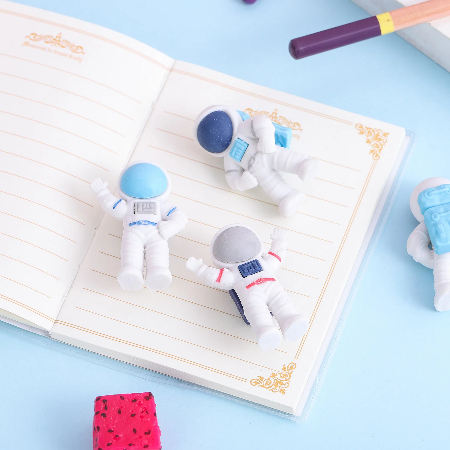 Cartoon Cute Space Astronaut Eraser Children's Creative Stationery Eraser Student School Office Supplies 3pcs