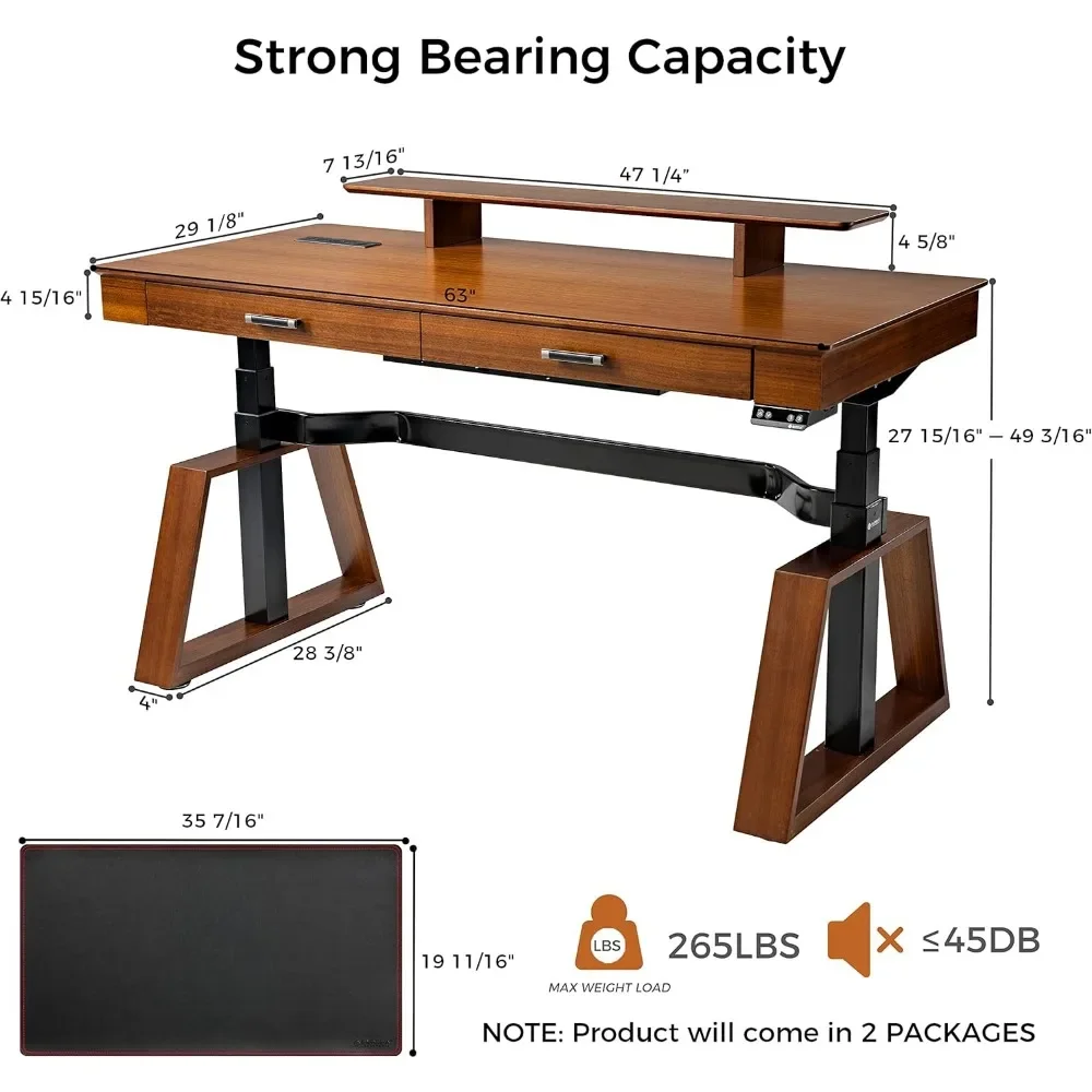 63 Inch Computer Desk with Drawers Trapezoidal Leg Sit Stand Desk, Smart APP Control Luxury Home Office Computer Desk 3