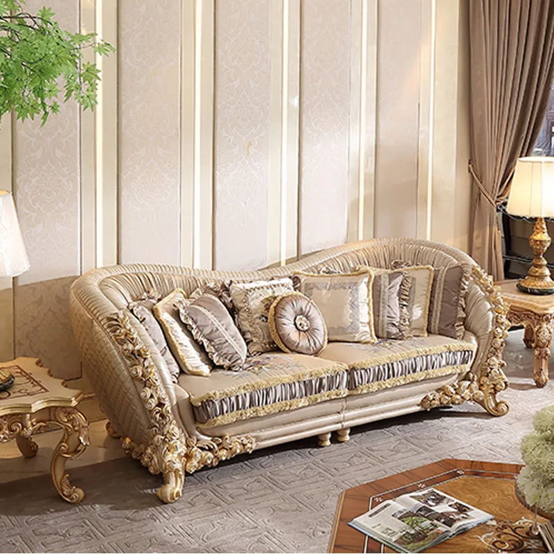 Huangjia Palace European style solid wood sofa custom villa living room furniture handmade double-sided carved 123 sofa combinat