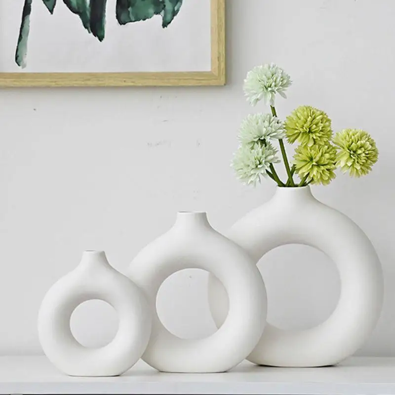 Simple Plastic Vase Donut Shape Single Flower Pot Home Living Room Decoration Table Ornaments Circle Flower Arrangement Vase 2