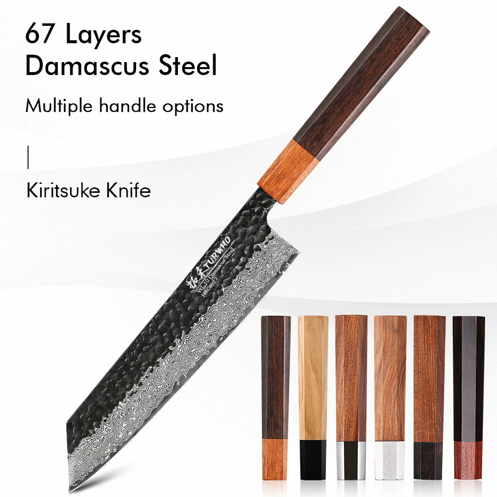 

TURWHO 8.2-inch Japanese Hand Forged Kiritsuke Chef Knife Damascus Steel Kitchen Knives Sharp Meat Cleaver Slicing Cooking Tools