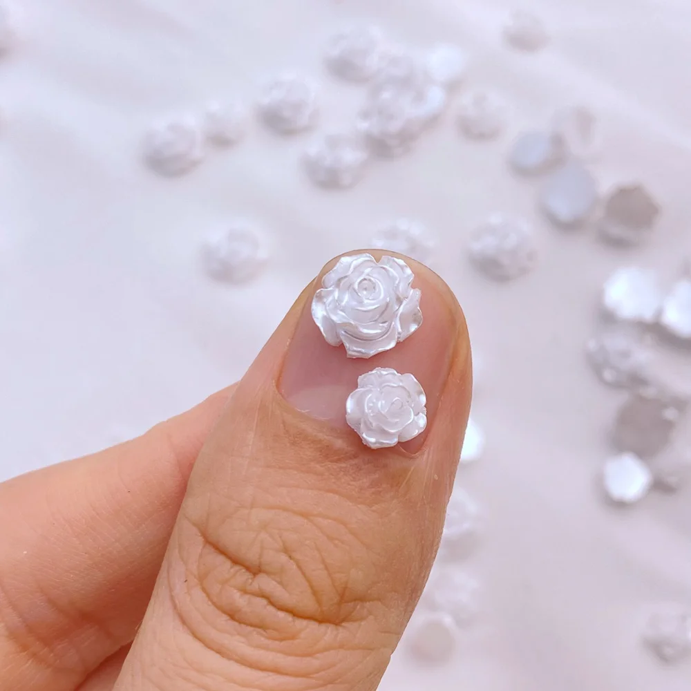 100pcs 귀여운 새 수지 미니 3D 화이트 도금 로즈 네일 라인 석 보석 반짝이 네일 아트 쥬얼리 매니큐어 네일 아트 장식