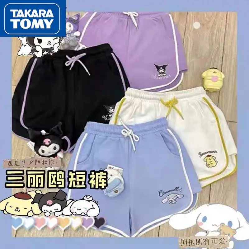 

TAKARA TOMY Summer Hello Kitty New Girl Cartoon Cute Cotton Elastic Band Shorts Student Embroidery Casual Outer Wear Sweatpants