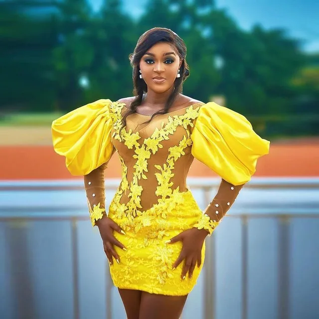 Yemi Puffy Long Sleeves Appliques Dress - Image 2