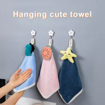 Coral fleece hangable thicken towel cartoontowel cute absorbent hand towels cleaning cloth rag handkerchief
