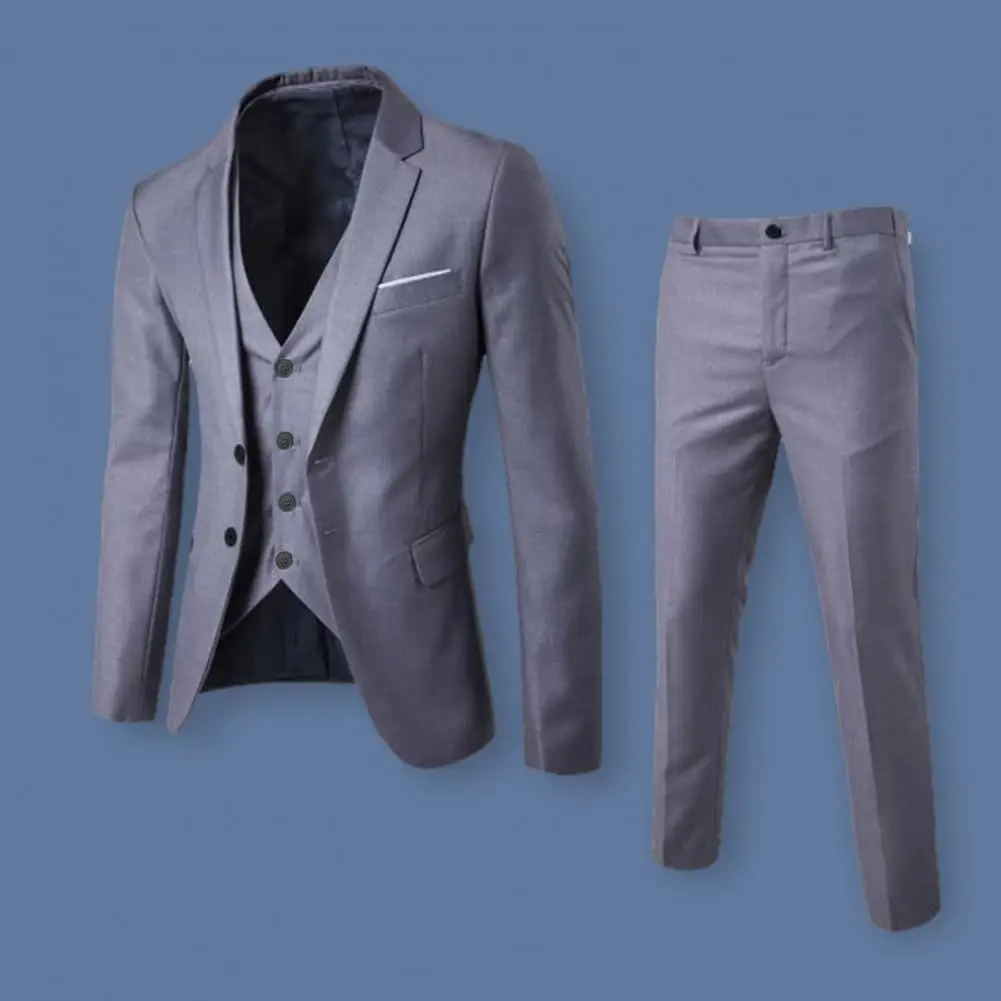 

Men Slim Fit Suit Set Breathable Suit Set Men's Formal Business Suit Set Slim Fit Anti-wrinkle Coat Pants Vest for Office