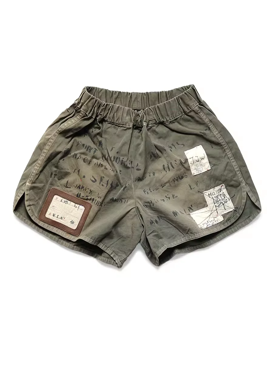 21SS KAPITAL Hirata Kazuhiro letter distressed elastic waist rewashed casual shorts boxing pants