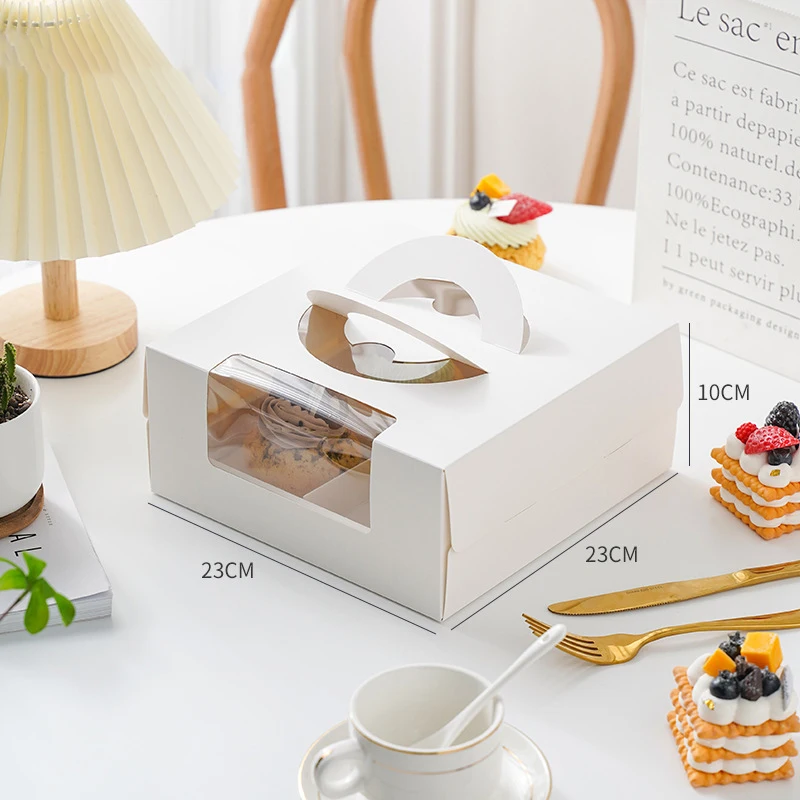 5 Pcs 6-Inch White Paper Cake Boxes with Handle – Windowed Packaging for Mousse, Pastri... - SKU TCGB1649 - UGI Packaging