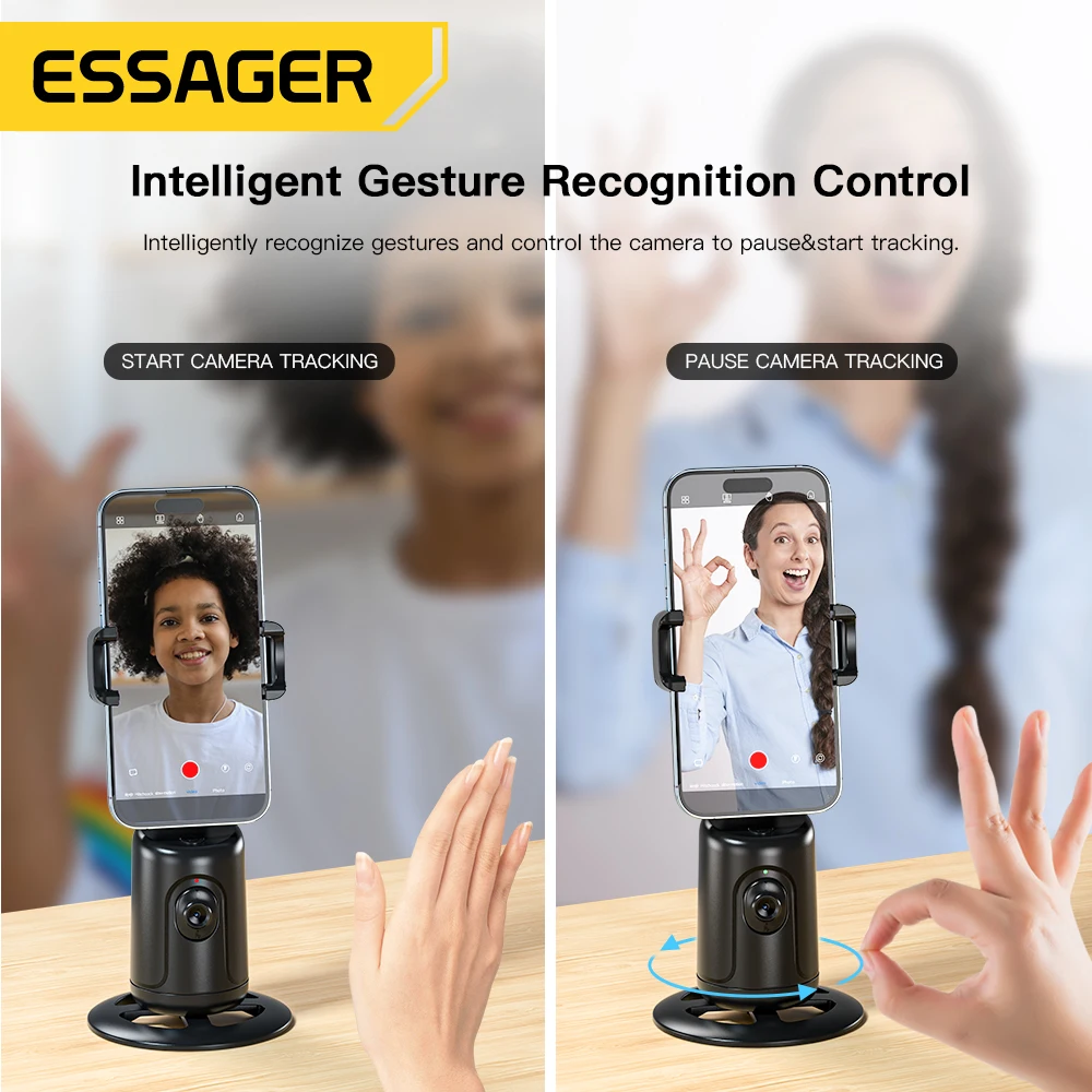 Essager Auto Face Tracking Tripod 360°Rotation AI Smart Shooting Phone  Holder for Live Vlog Streaming Video Selfie Stick Gimbal